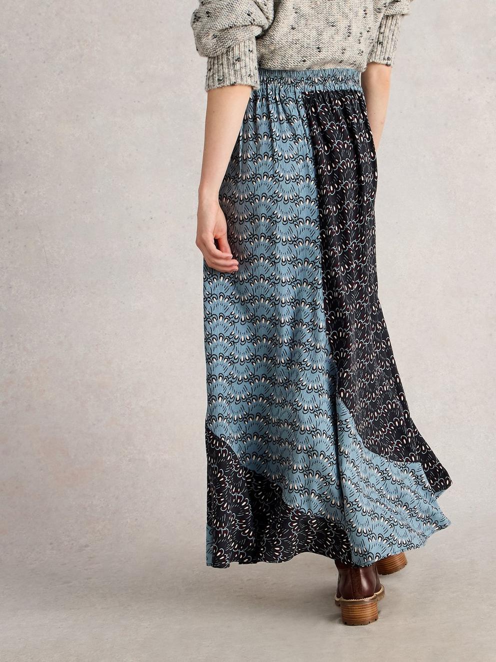 Sara Print Maxi Skirt in BLUE MLT - MODEL BACK