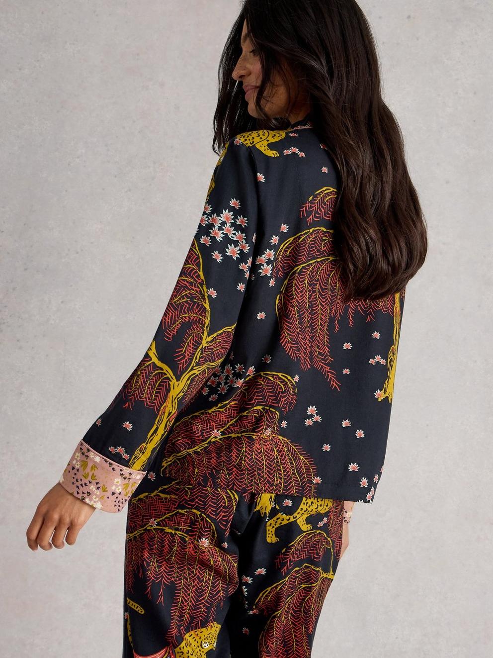 NINA ORGANIC PJ LONG SLEEVE SHIRT in BLK MLT - MODEL BACK