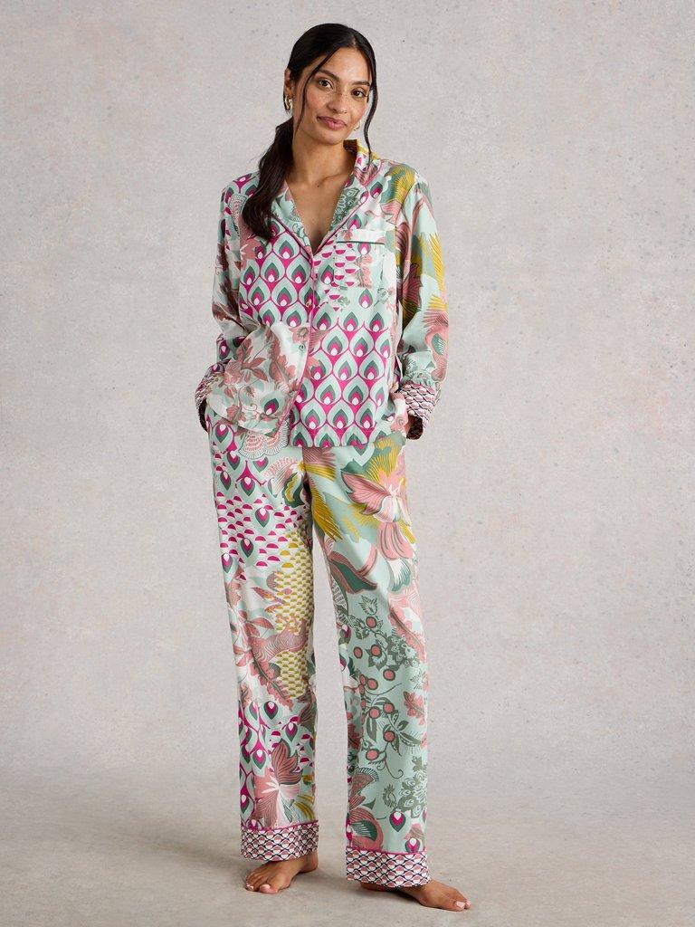 NINA ORGANIC PJ LONG SLEEVE SHIRT in GREEN MLT - MODEL FRONT