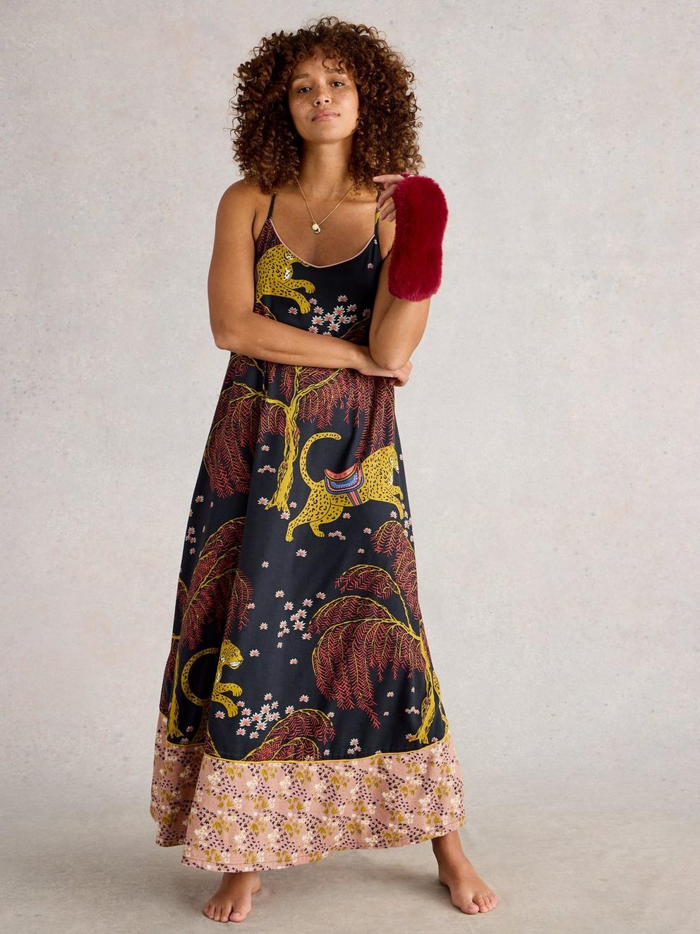 IRIS CAMI NIGHTIE in BLK MLT - MODEL FRONT