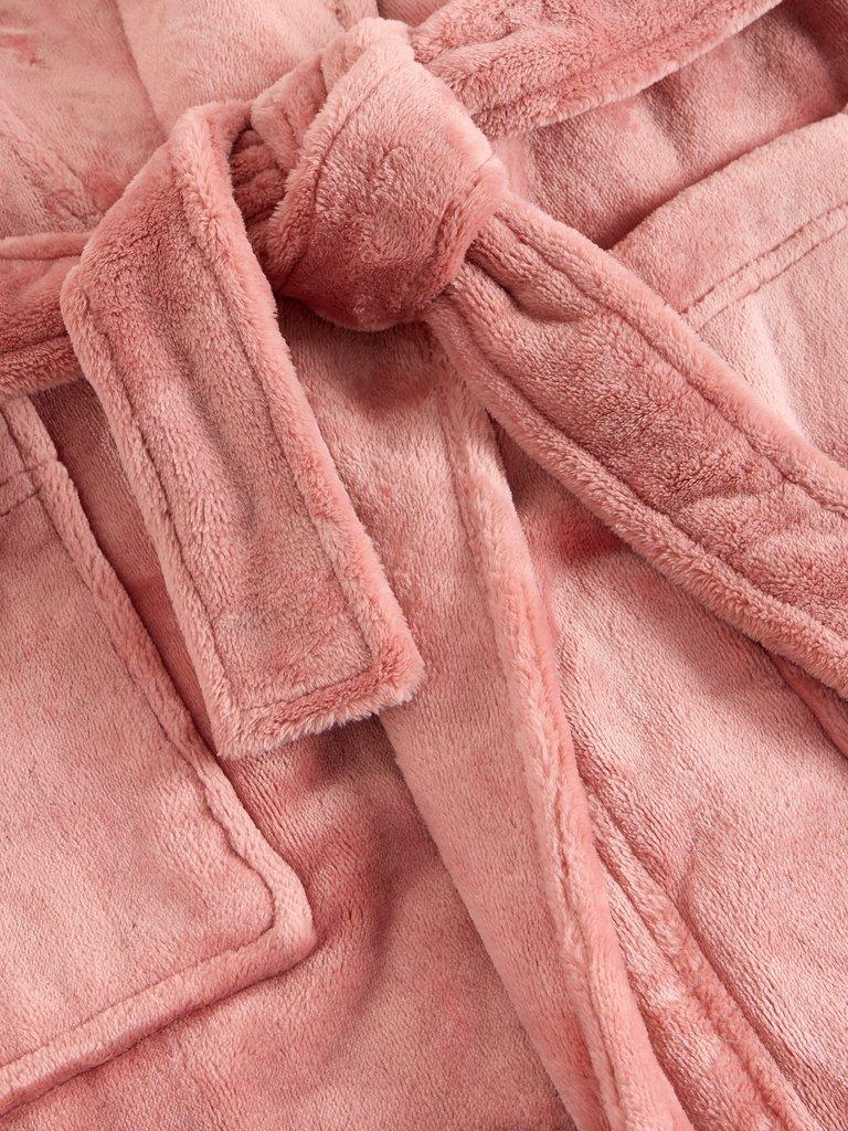 CLOVER COSY SHAWL NECK DRESSING GOWN in LGT PINK - FLAT DETAIL