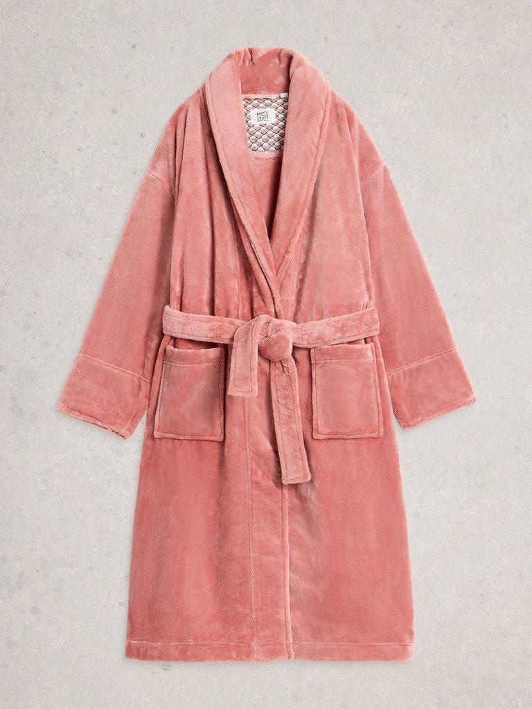 CLOVER COSY SHAWL NECK DRESSING GOWN in LGT PINK - FLAT FRONT