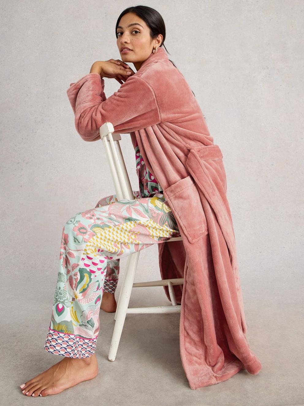 CLOVER COSY SHAWL NECK DRESSING GOWN in LGT PINK - LIFESTYLE