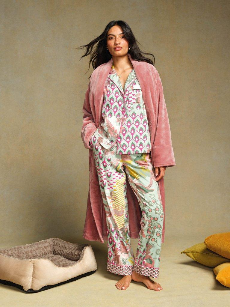 CLOVER COSY SHAWL NECK DRESSING GOWN in LGT PINK - MIXED