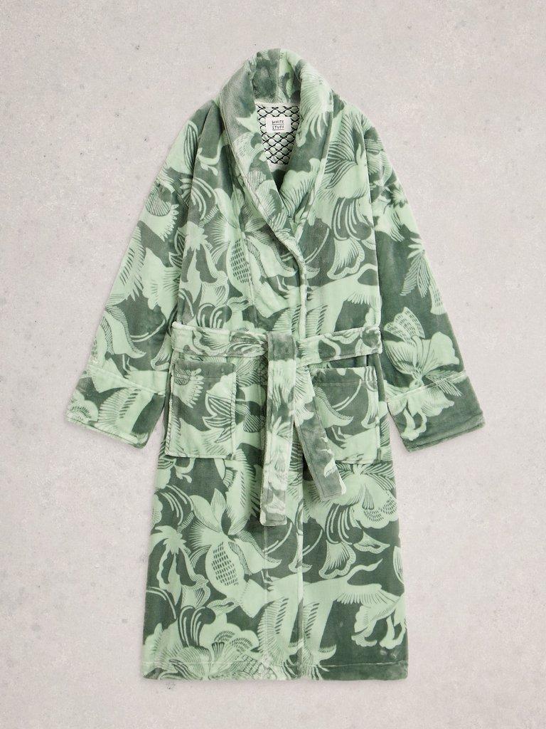 CLOVER PRINT DRESSING GOWN in GREEN MLT - FLAT FRONT
