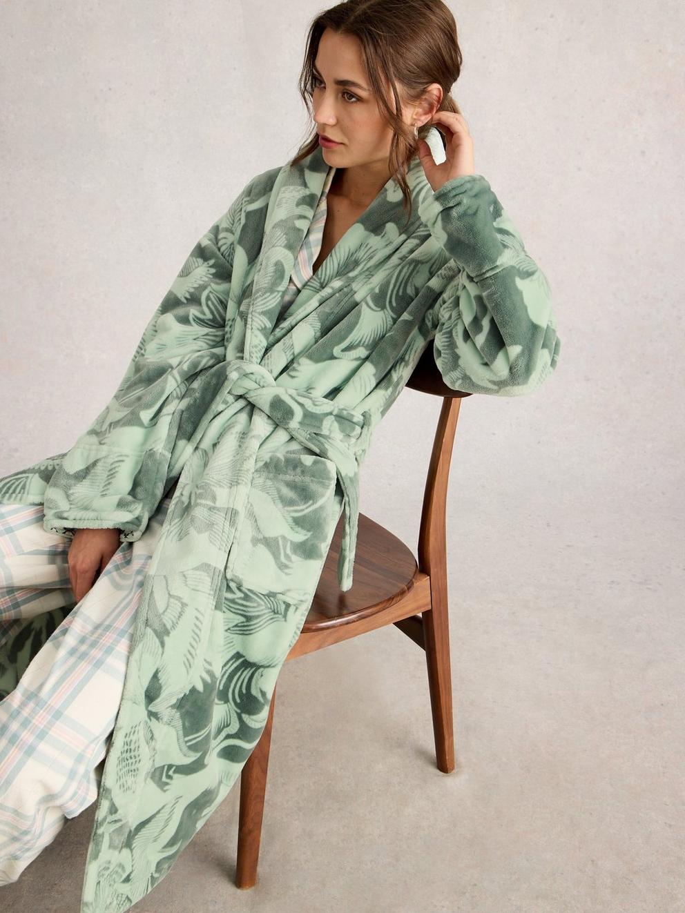 CLOVER PRINT DRESSING GOWN in GREEN MLT - LIFESTYLE