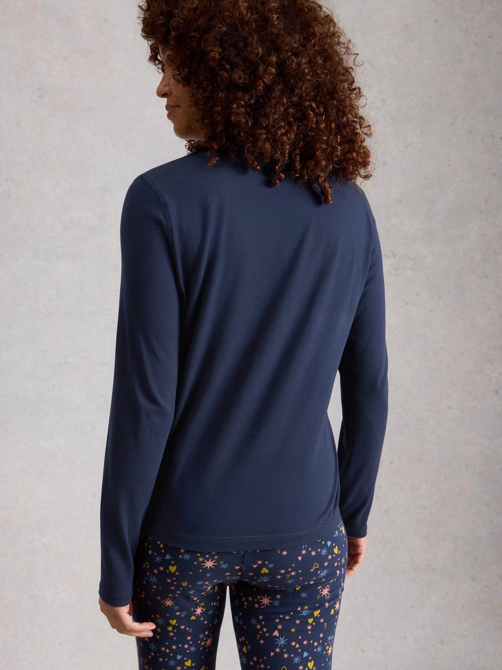 PENNY HENLEY PJ TOP in DARK NAVY - MODEL BACK
