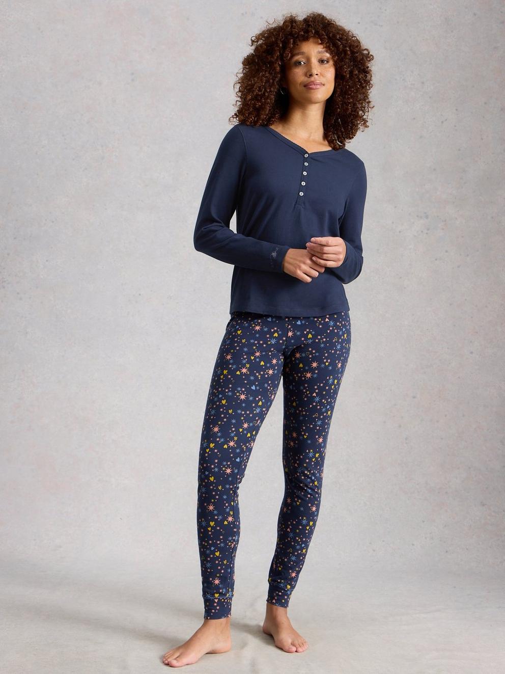 PENNY HENLEY PJ TOP in DARK NAVY - MODEL FRONT