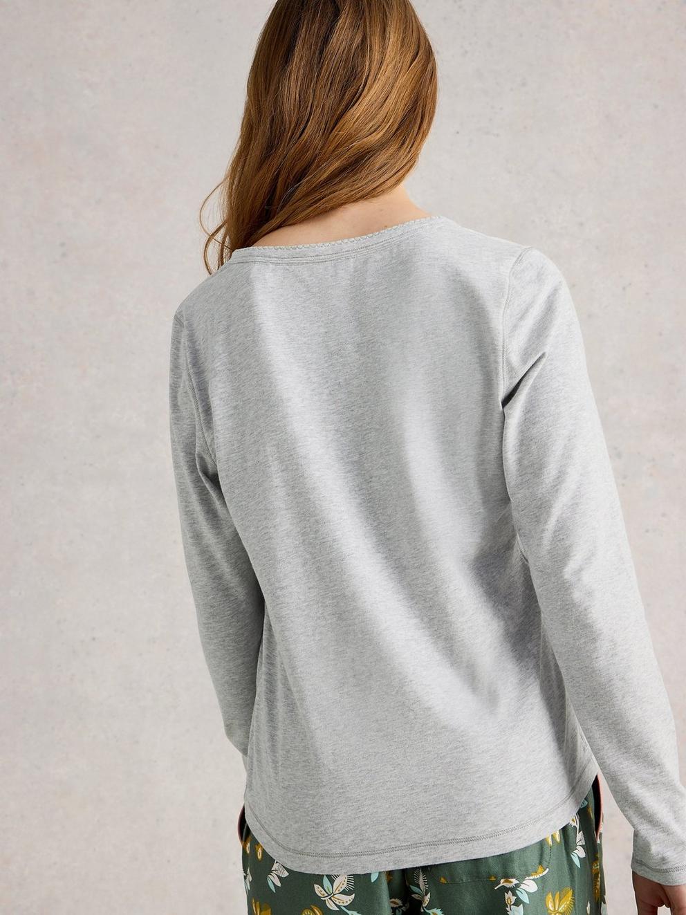PENNY HENLEY PJ TOP in GREY MARL - MODEL BACK