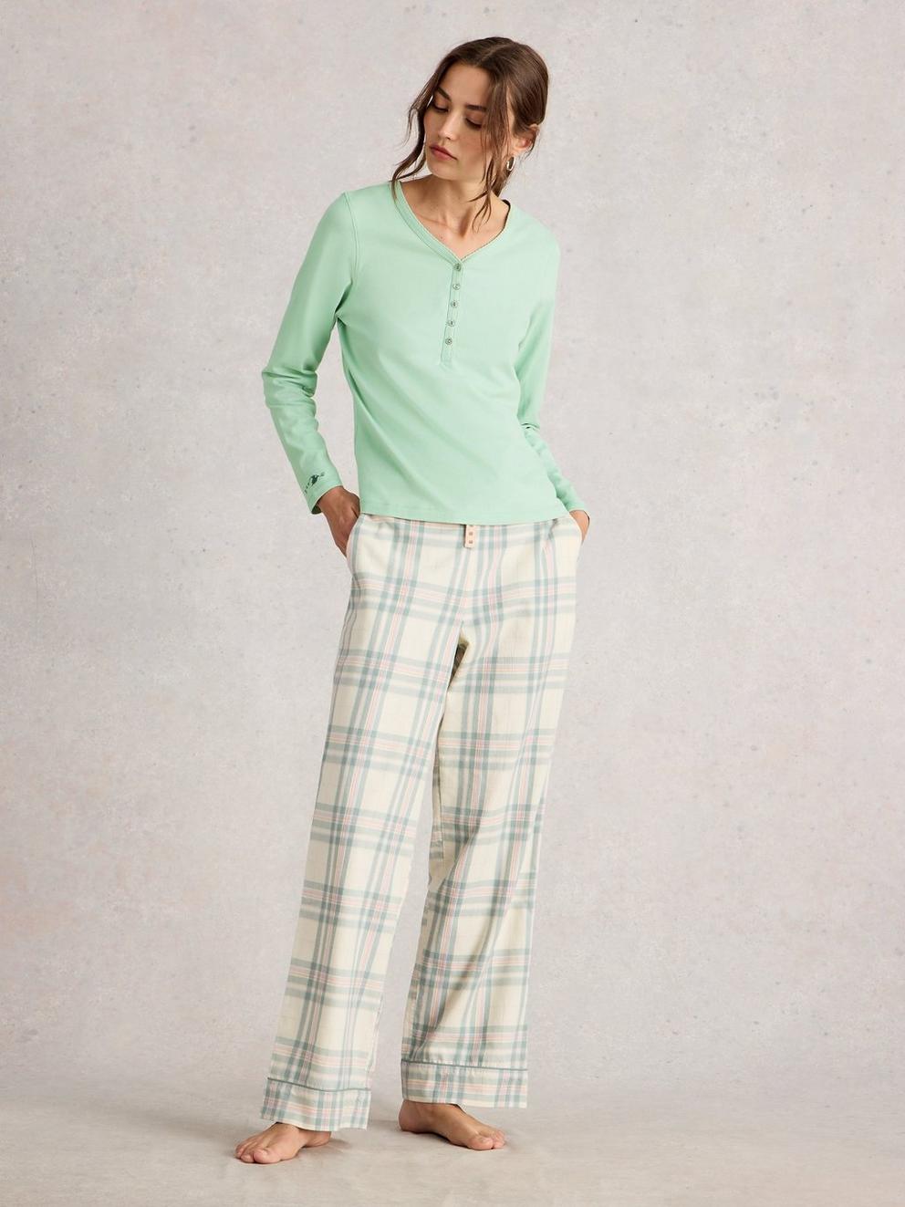 PENNY HENLEY PJ TOP in LGT GREEN - MODEL FRONT