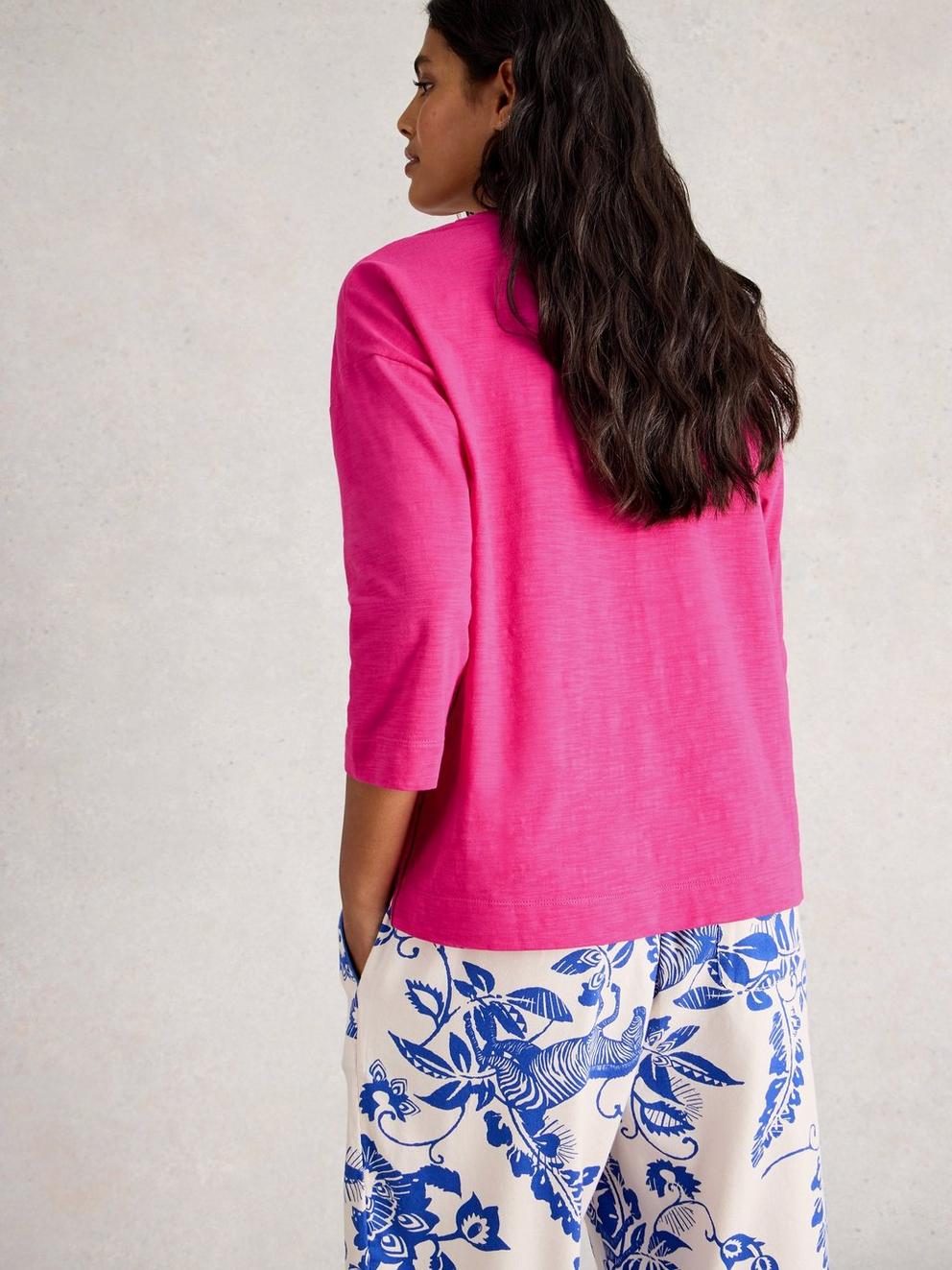 MIA BOXY TEE in BRT PINK - MODEL BACK