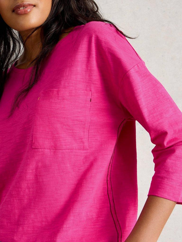 MIA BOXY TEE in BRT PINK - MODEL DETAIL