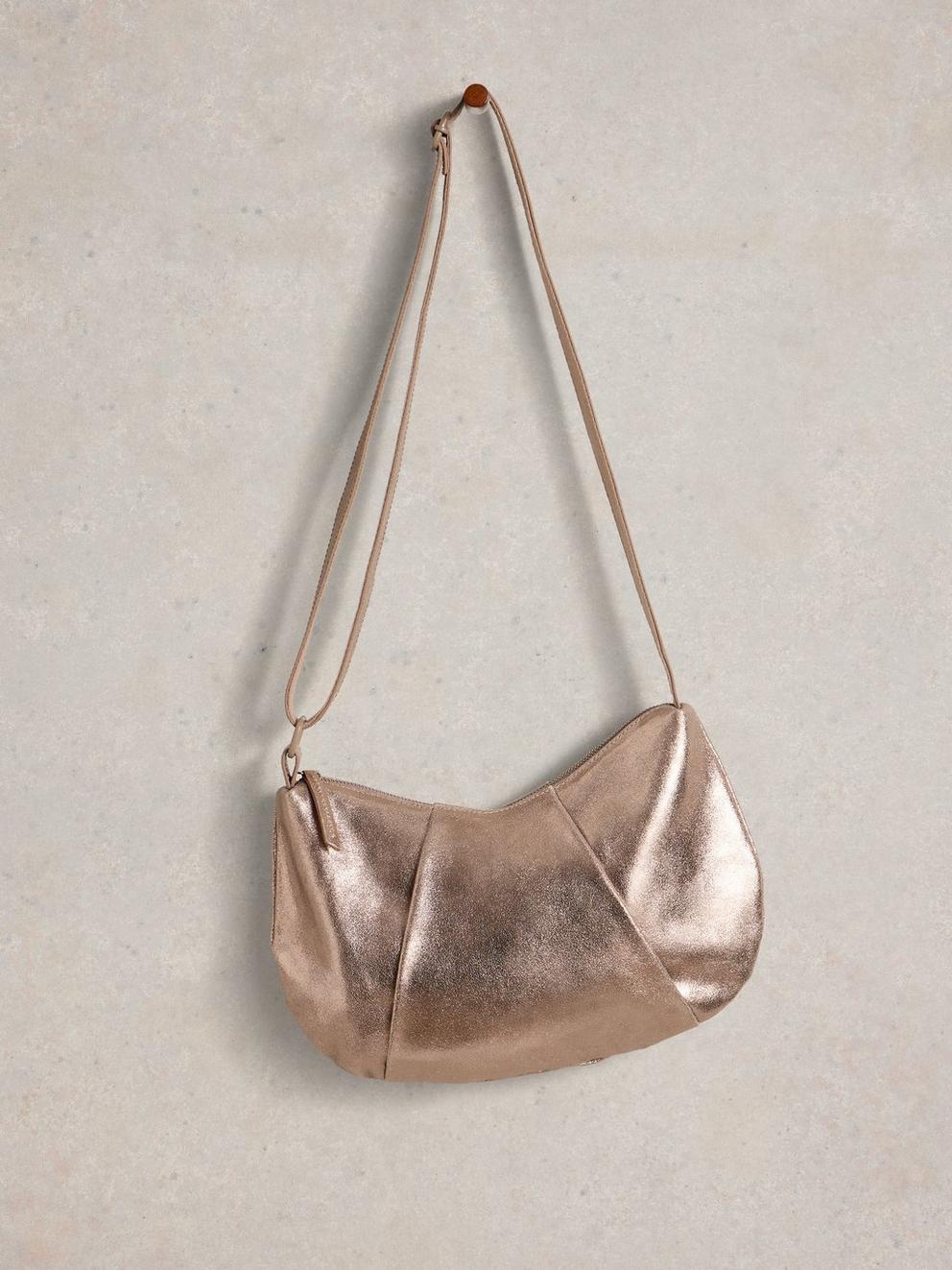 Lucy Leather Bag in GLD TN MET - FLAT FRONT