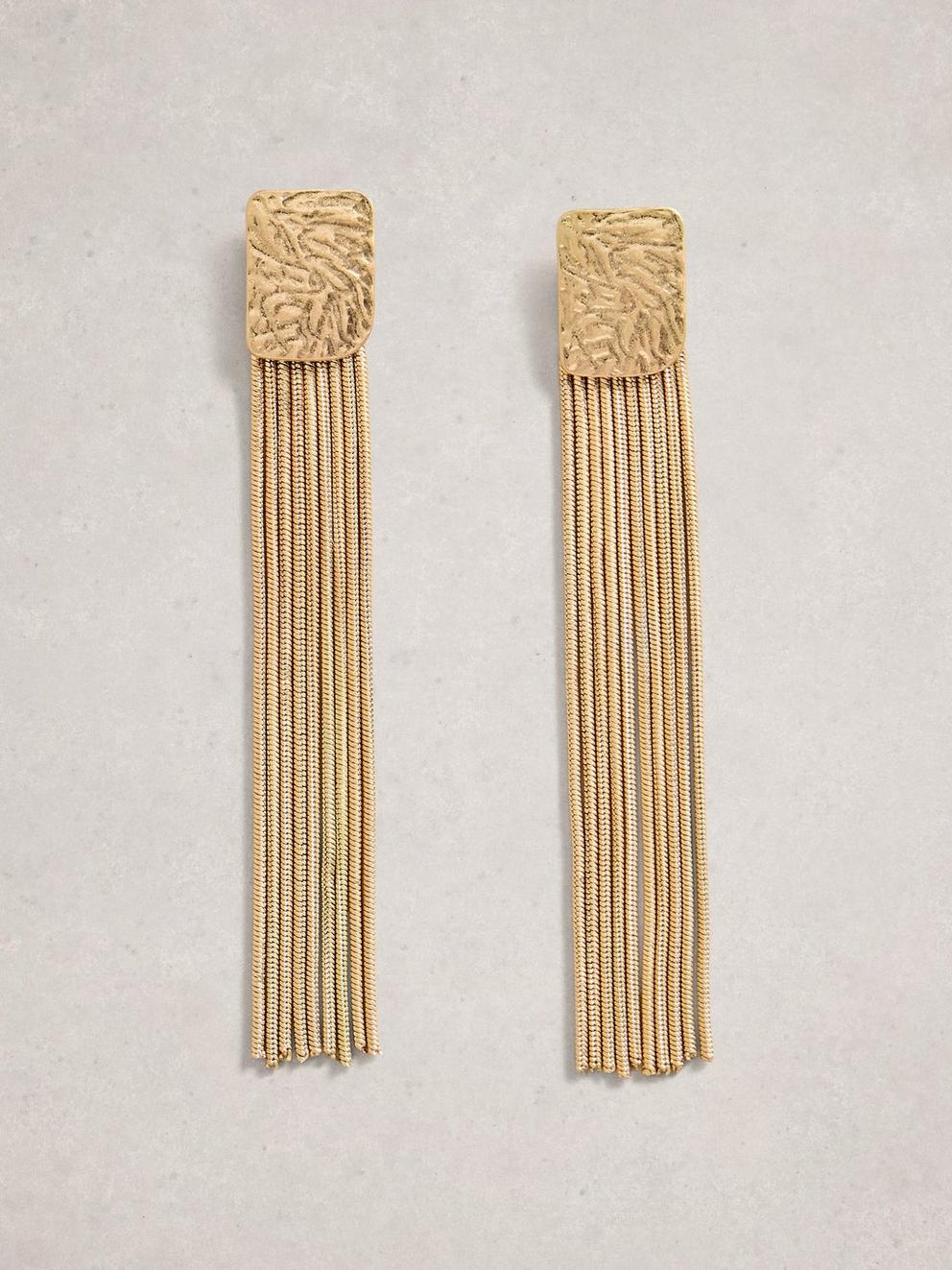 Linda Tassel Earring in GLD TN MET - FLAT FRONT