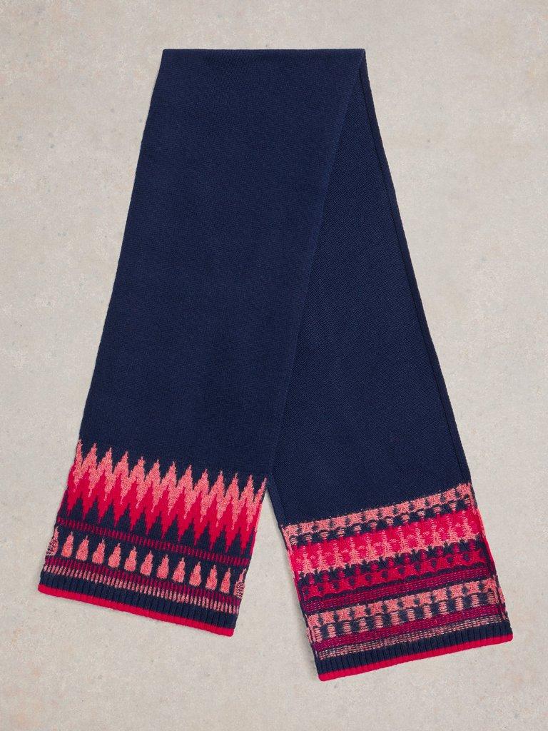 Fairisle Knitted Scarf in NAVY MULTI - FLAT BACK