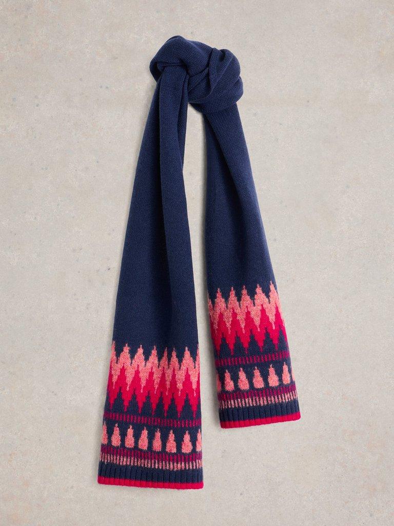 Fairisle Knitted Scarf in NAVY MULTI - FLAT FRONT