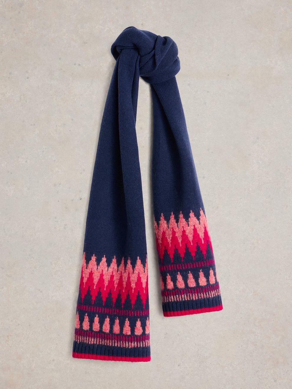 Fairisle Knitted Scarf in NAVY MULTI - FLAT FRONT