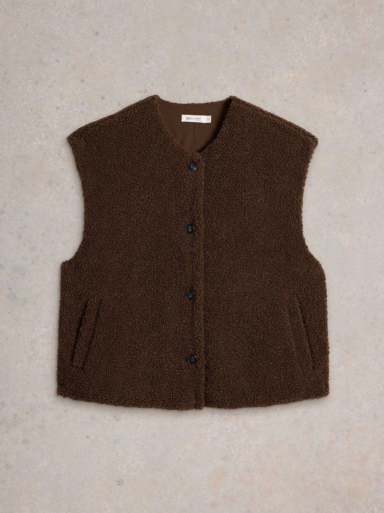 Womens Borg Gilet in DK BROWN - FLAT FRONT