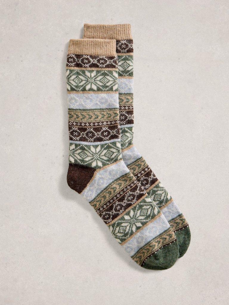 Cosy Mens Sock in a Box in GREEN MLT - FLAT FRONT