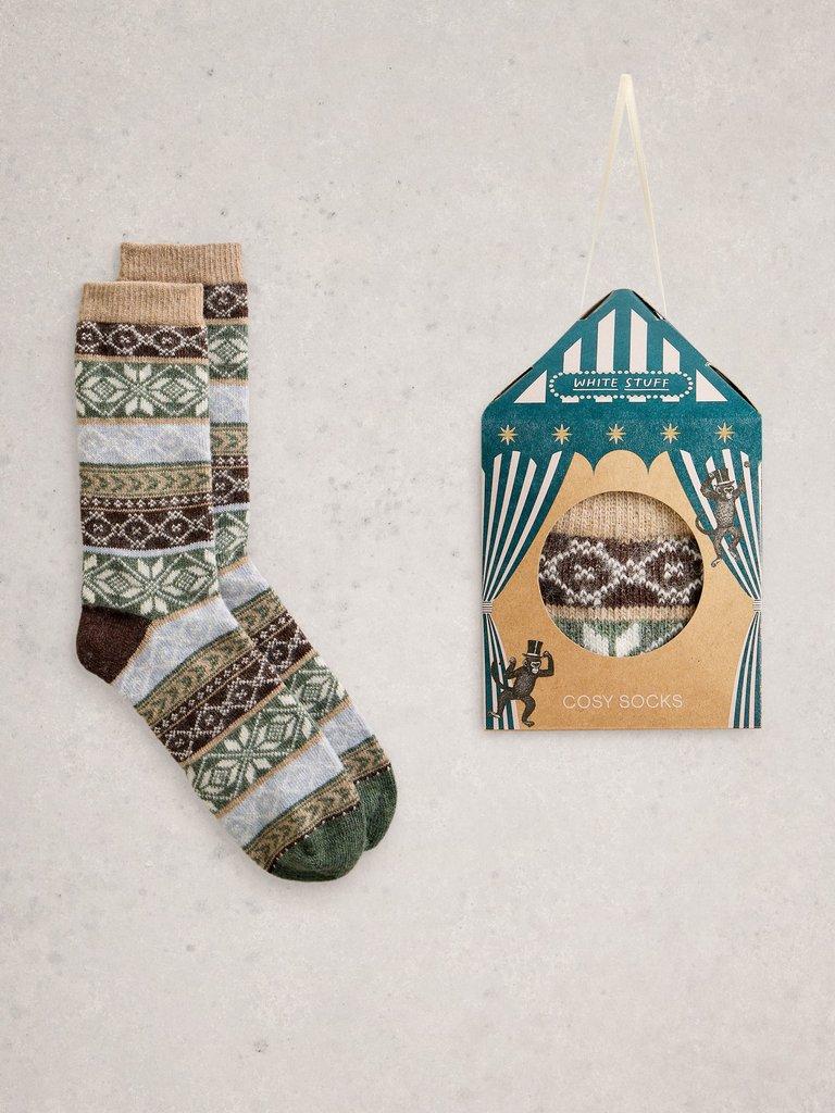 Cosy Mens Sock in a Box in GREEN MLT - LIFESTYLE