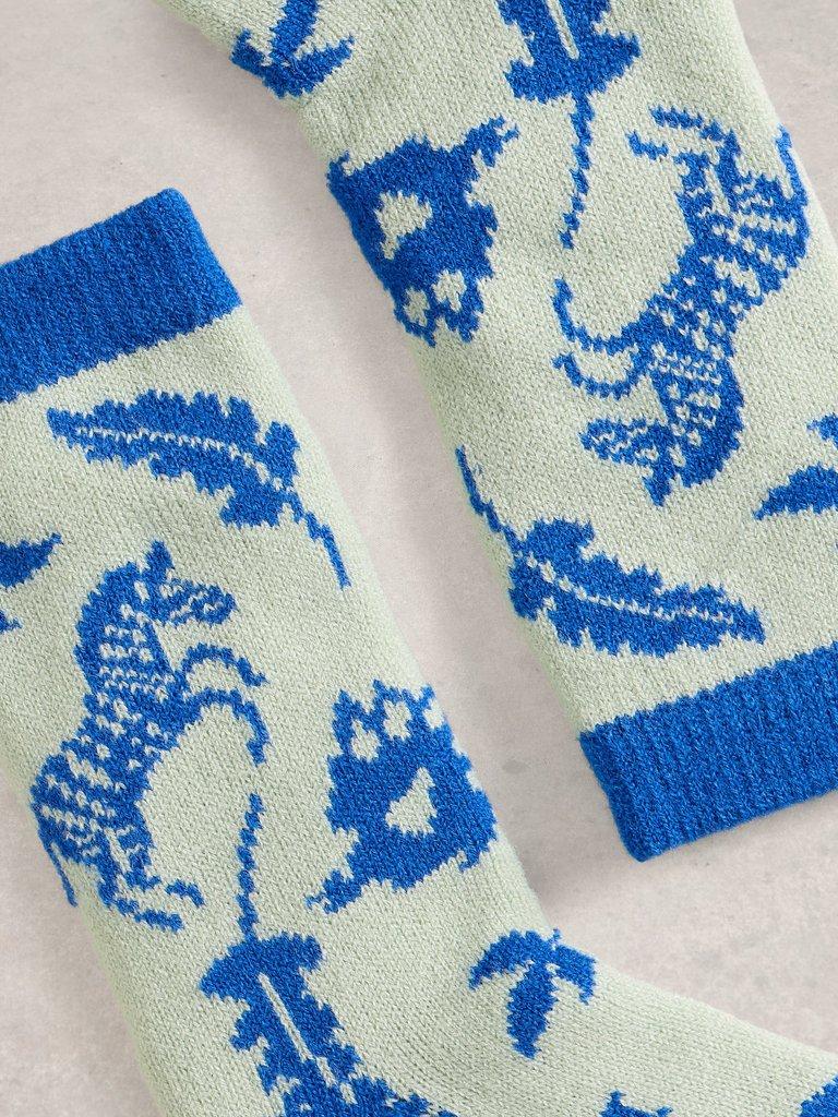 Zebra Cabin Sock in LGT GREEN - FLAT DETAIL