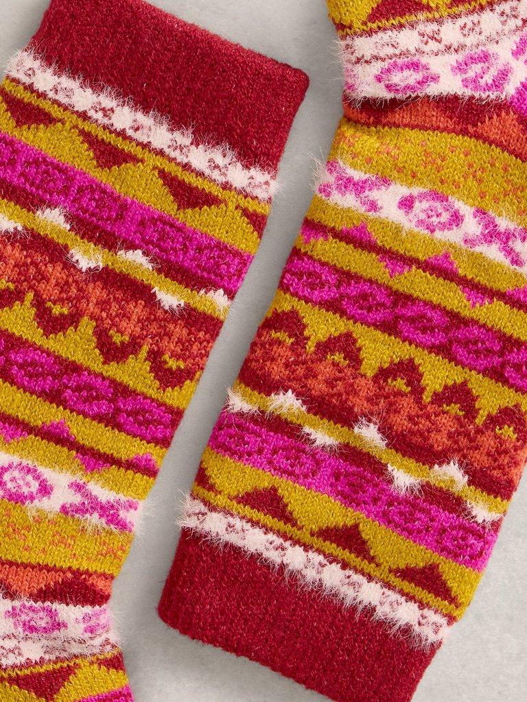 Pop Fairisle Cabin Sock in PINK MLT - FLAT DETAIL