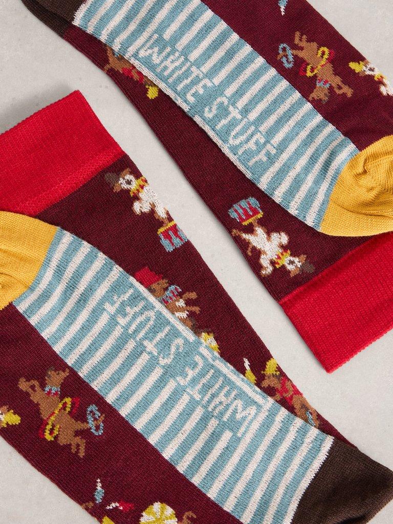 Circus Animals Ankle Sock in RED MLT - FLAT DETAIL