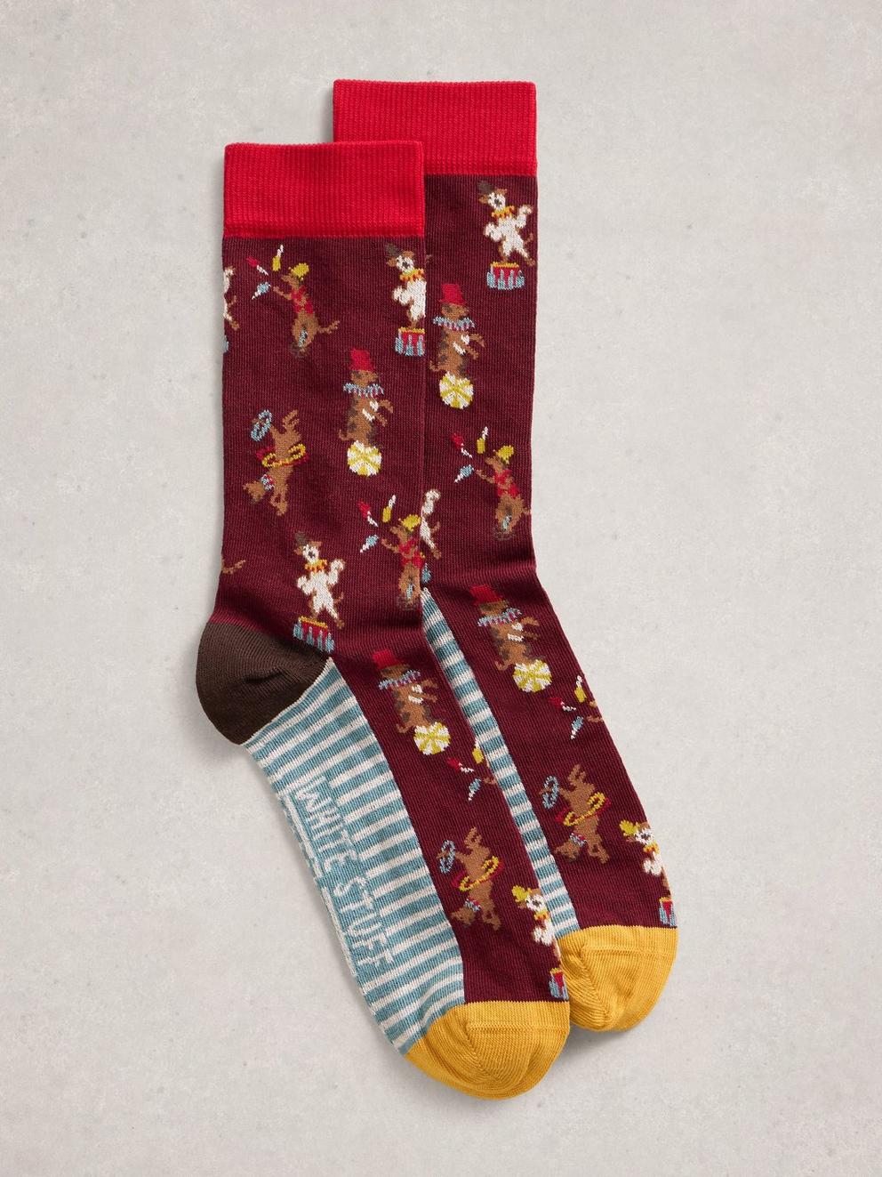 Circus Animals Ankle Sock in RED MLT - FLAT FRONT