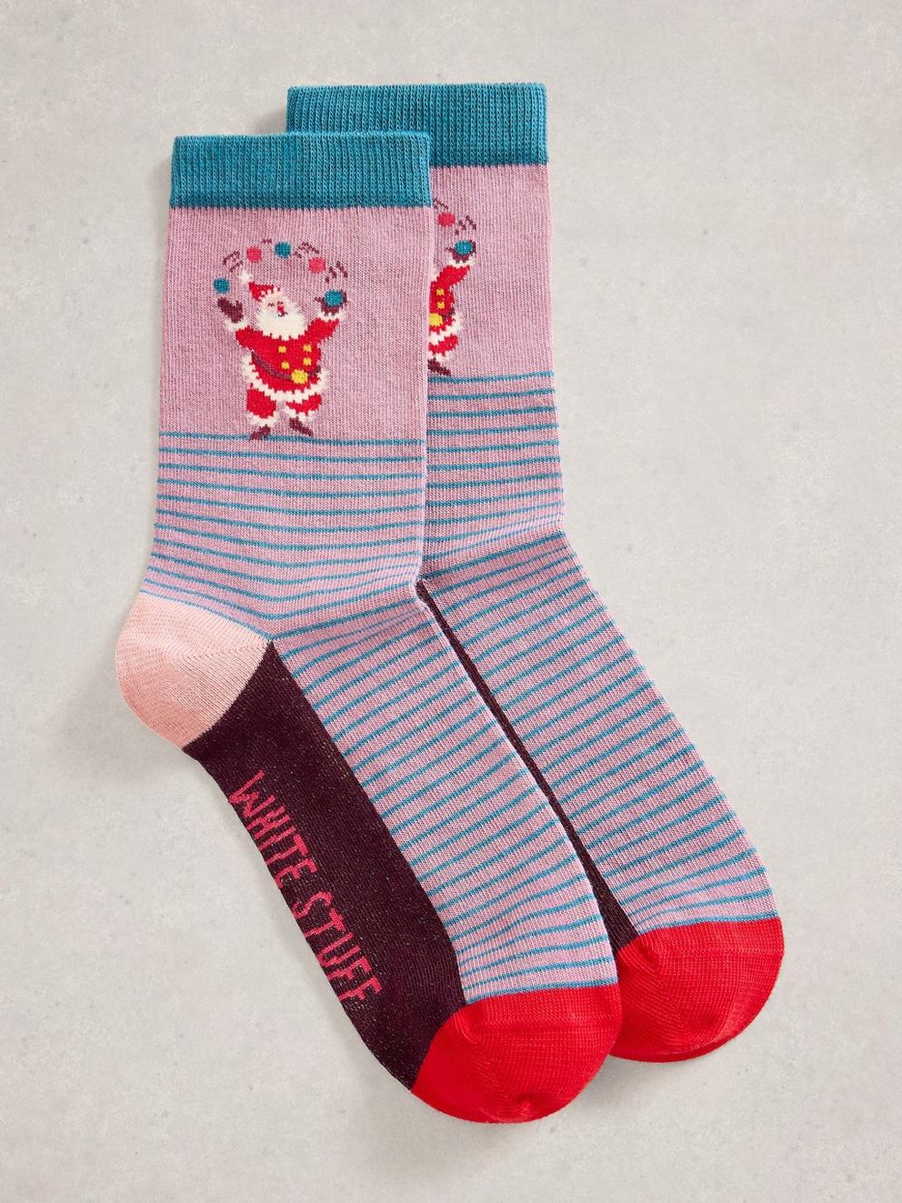 Juggling Santa in a Cracker in PINK MLT - FLAT FRONT