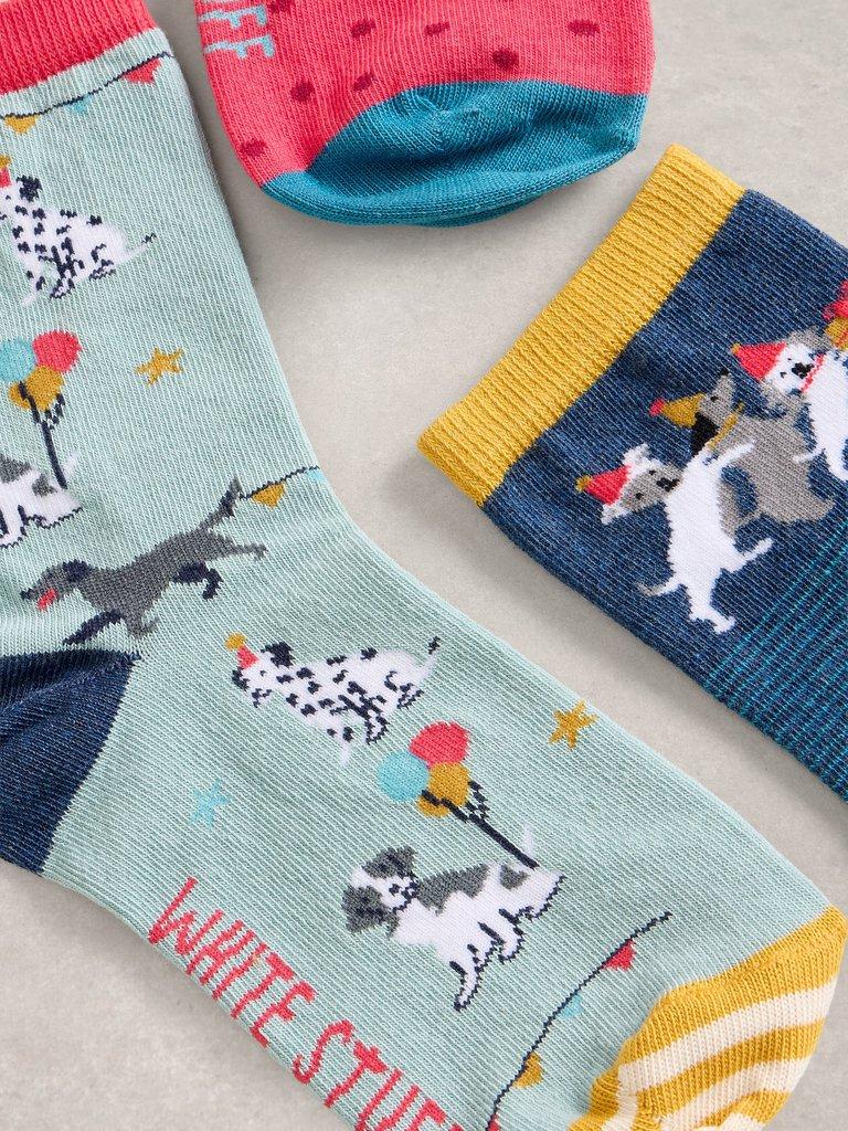 3 Pack Party Dogs Ankle Socks in BLUE MLT - FLAT DETAIL