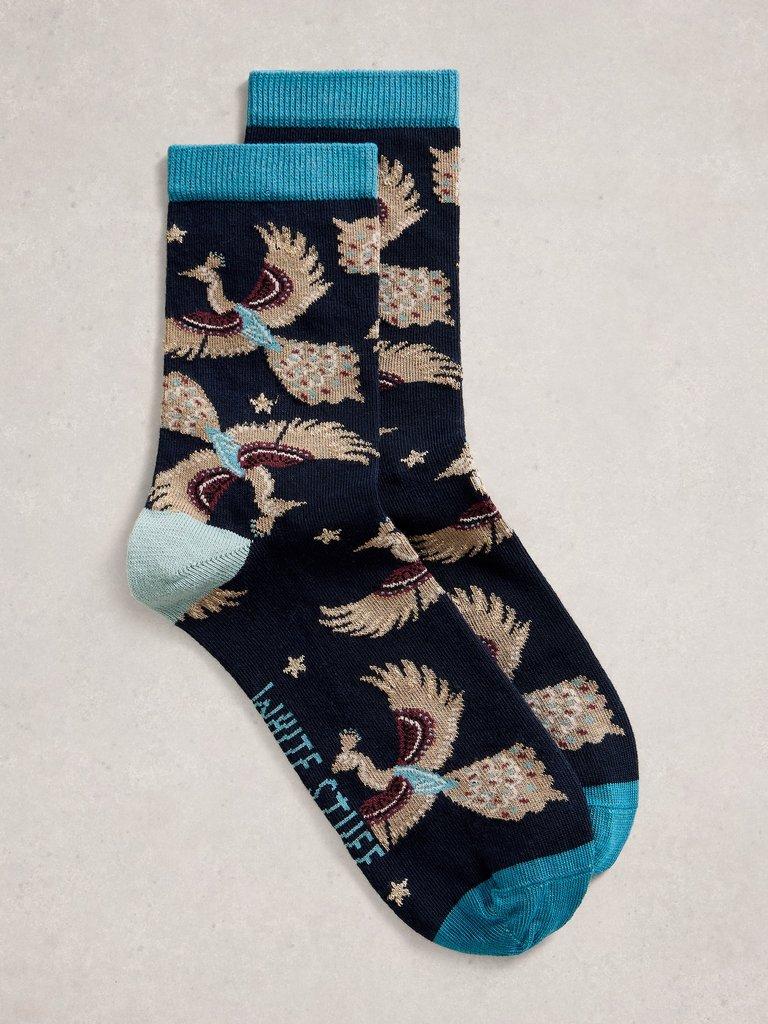 Womens Pattern Ankle Socks in NAVY PR - FLAT FRONT