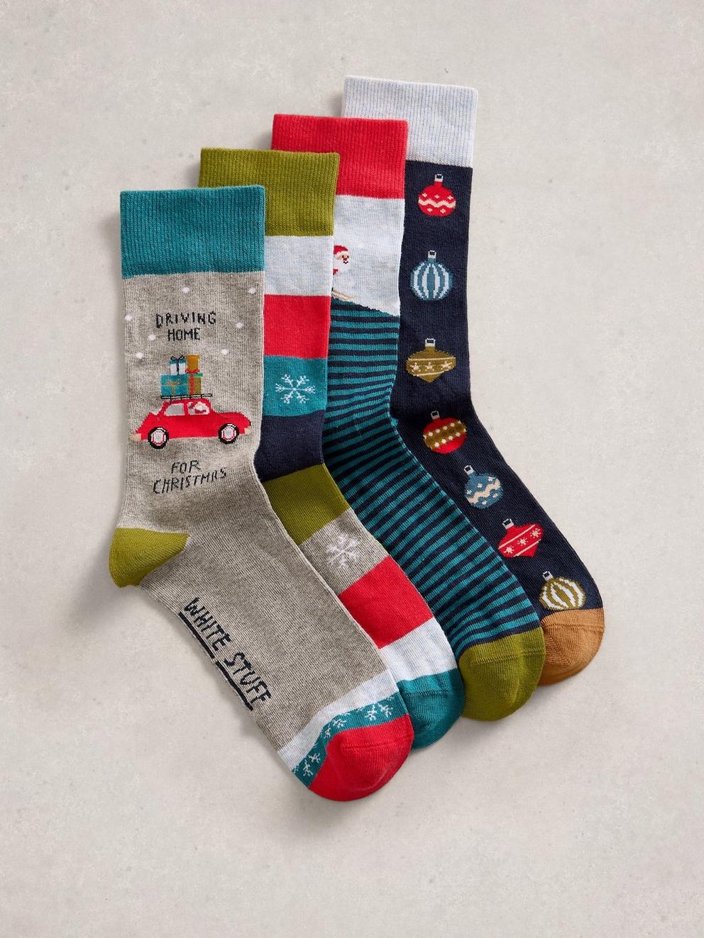 4 Pack Xmas Ankle Socks in GREY MLT - FLAT FRONT