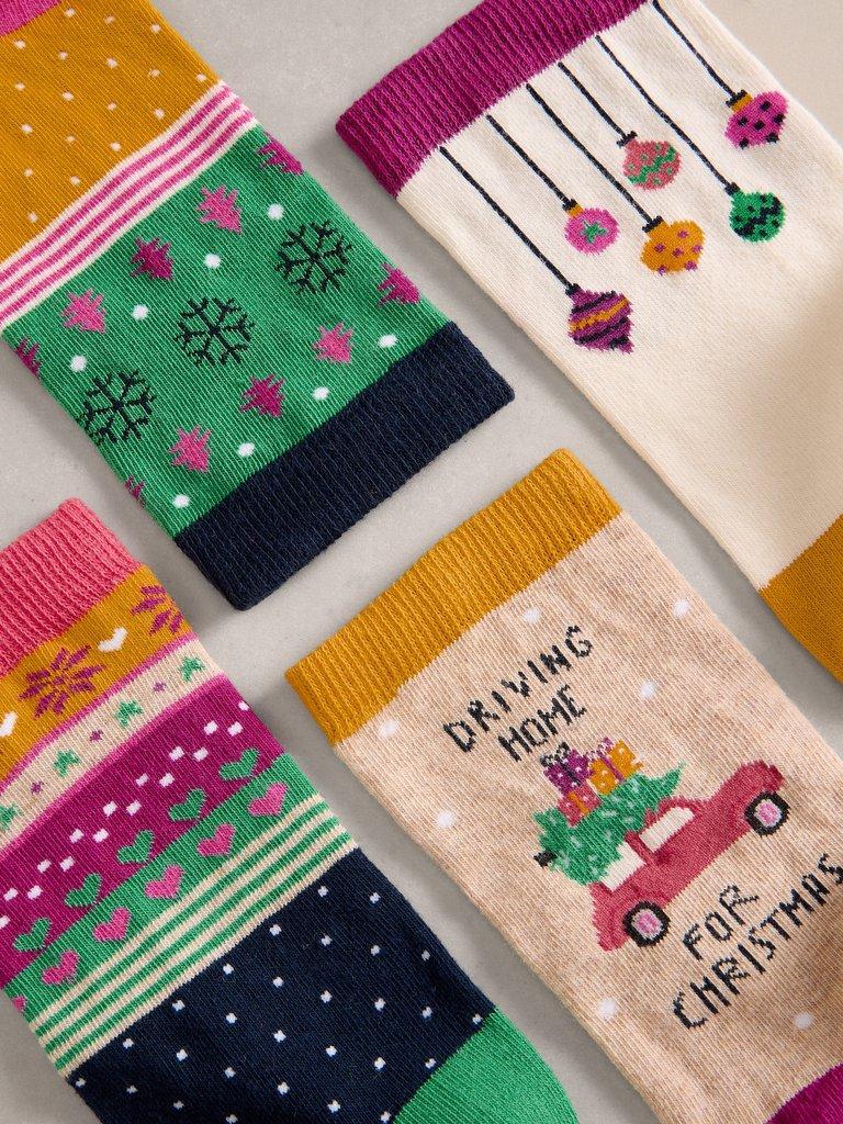 Xmas Ankle Socks 4 Pack in NAT MLT - FLAT DETAIL