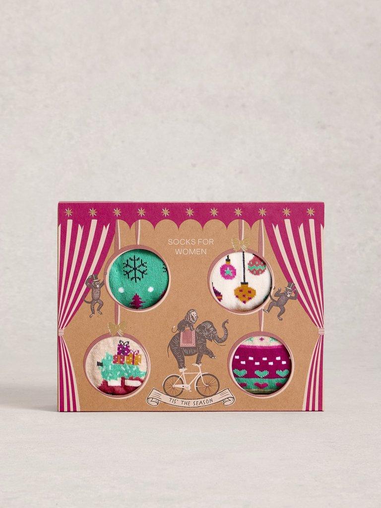 Xmas Ankle Socks 4 Pack in NAT MLT - FLAT FRONT