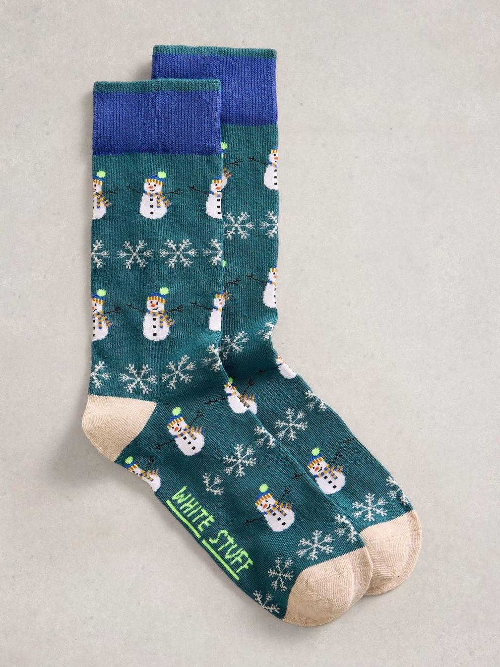 Snowmen in a Cracker in TEAL MLT - FLAT FRONT