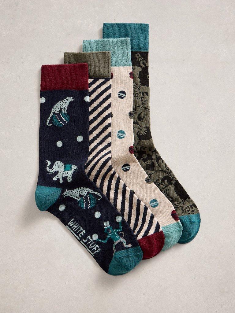 Circus Ankle Socks 4 Pack in NAVY MULTI - FLAT FRONT