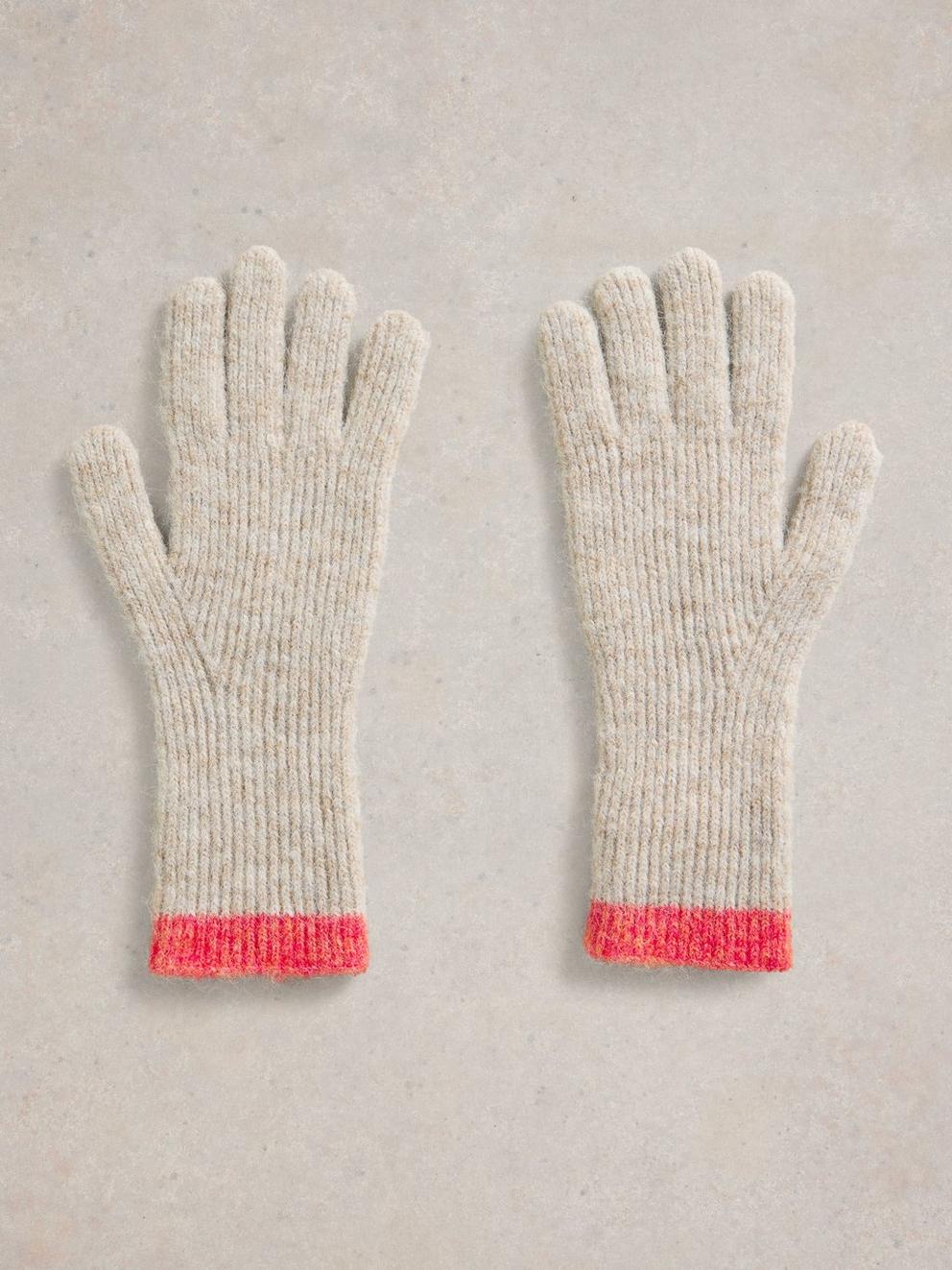 Colourblock Knitted Glove in NAT MLT - FLAT BACK