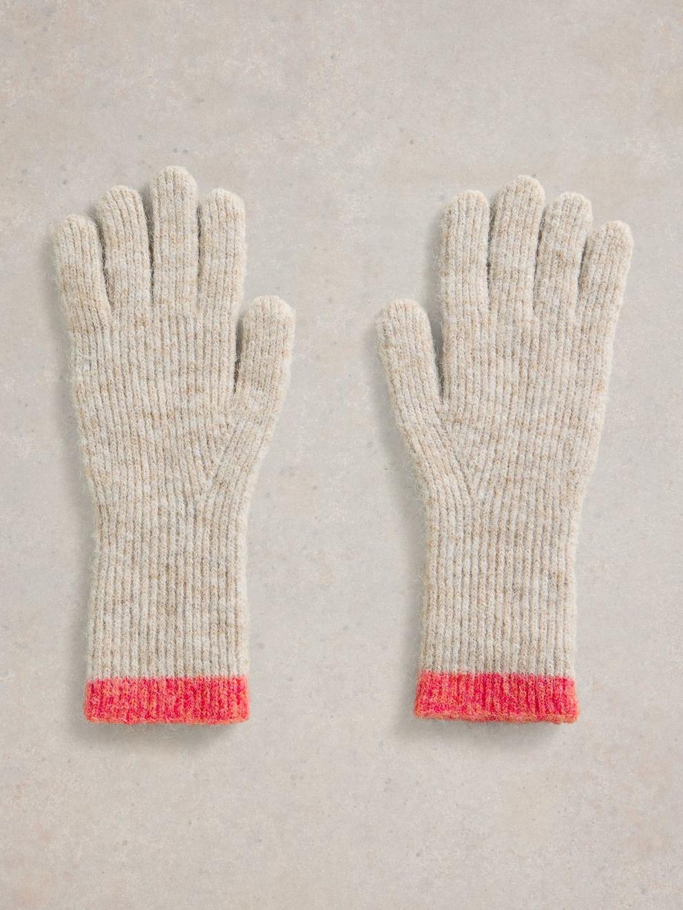 Colourblock Knitted Glove in NAT MLT - FLAT FRONT