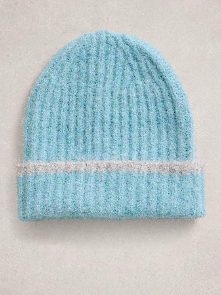 Colourblock Knitted Beanie in BLUE MLT - FLAT FRONT