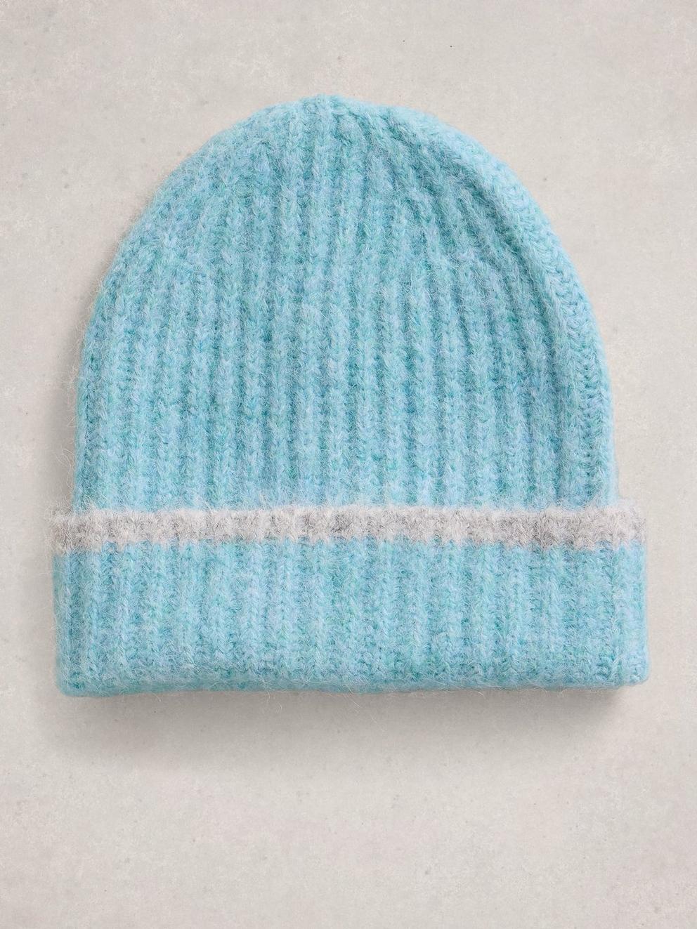 Colourblock Knitted Beanie in BLUE MLT - FLAT FRONT