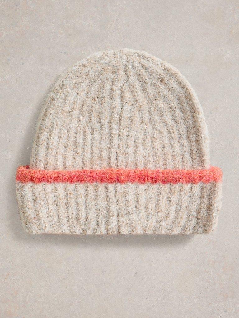 Colourblock Knitted Beanie in NAT MLT - FLAT DETAIL