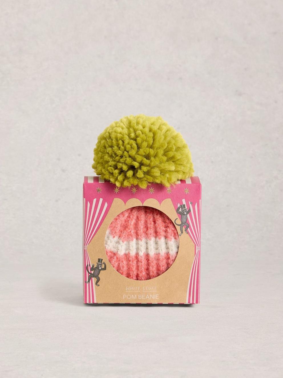 Pom Beanie in a Box in MID CHART - MODEL FRONT
