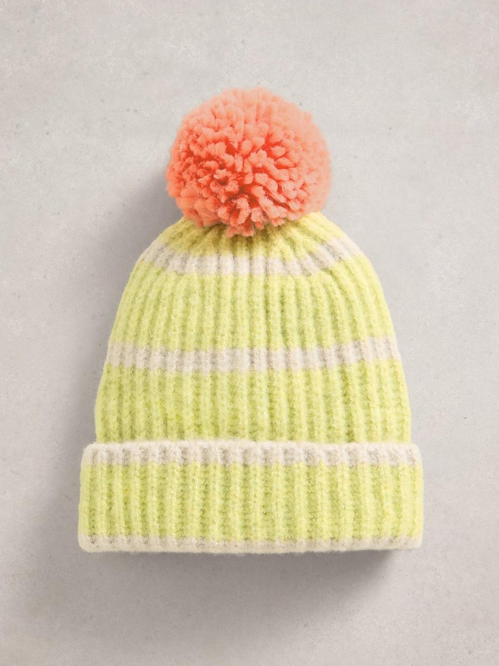 Pom Beanie in a Box in MID CORAL - FLAT FRONT