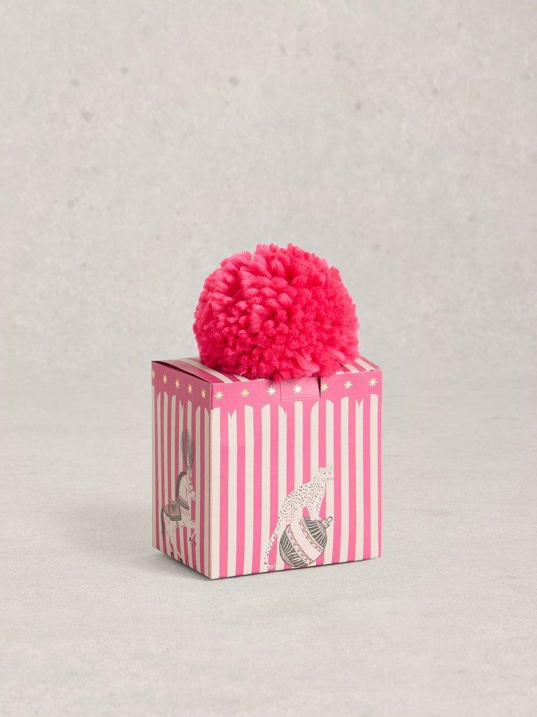 Pom Beanie in a Box in MID PINK - FLAT BACK