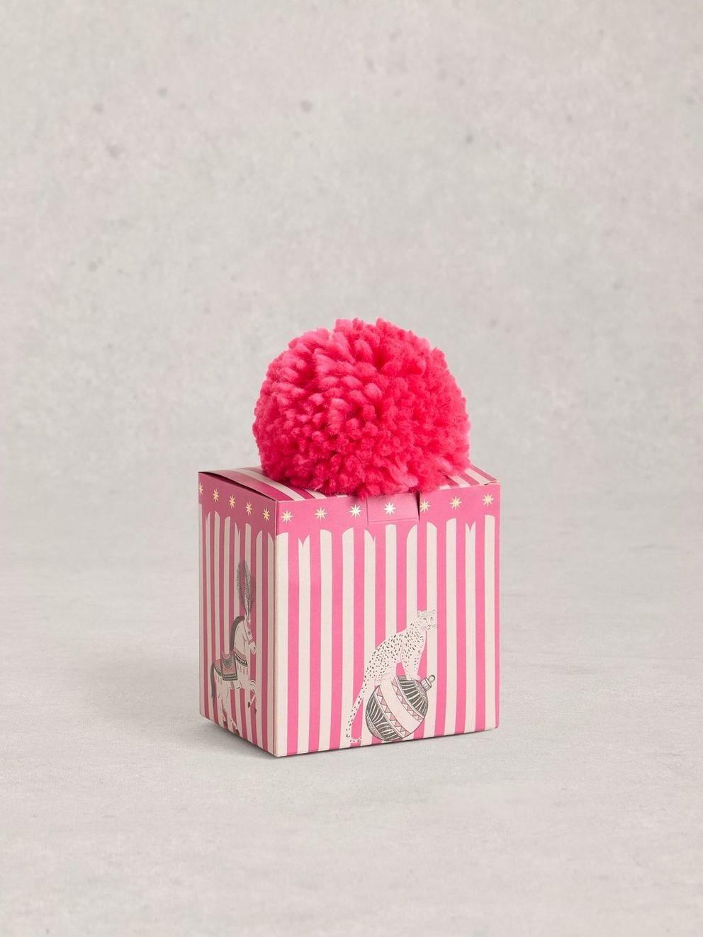 Pom Beanie in a Box in MID PINK - FLAT BACK
