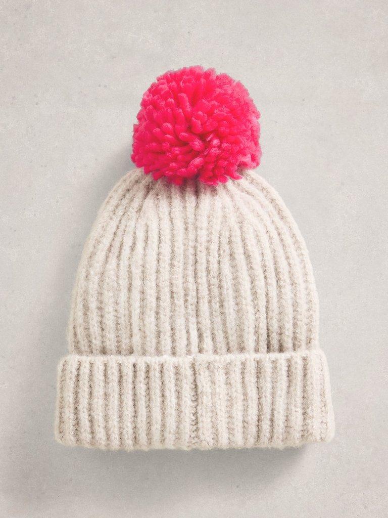 Pom Beanie in a Box in MID PINK - FLAT DETAIL