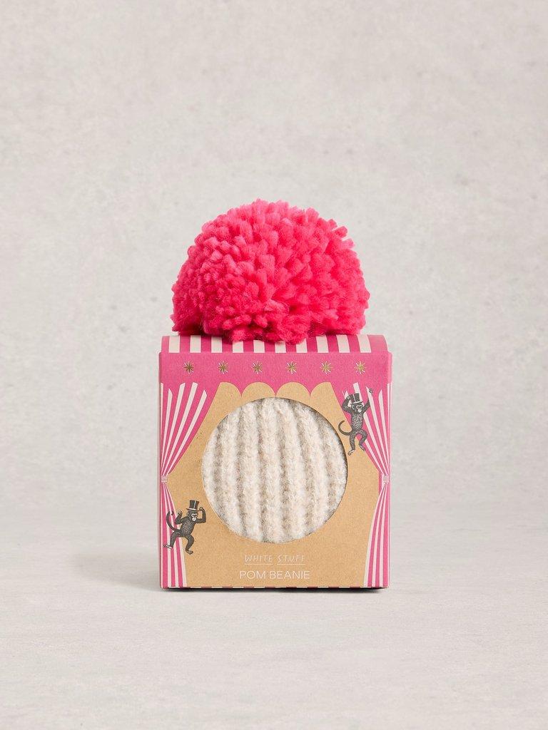 Pom Beanie in a Box in MID PINK - MODEL FRONT
