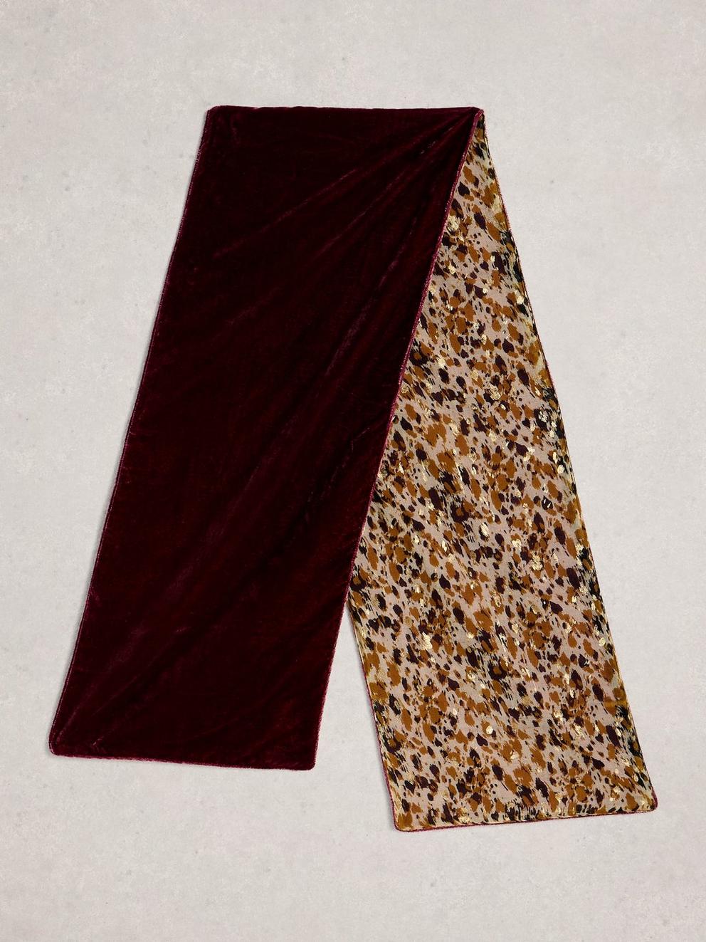 Velvet Print Scarf in PLUM PR - FLAT BACK