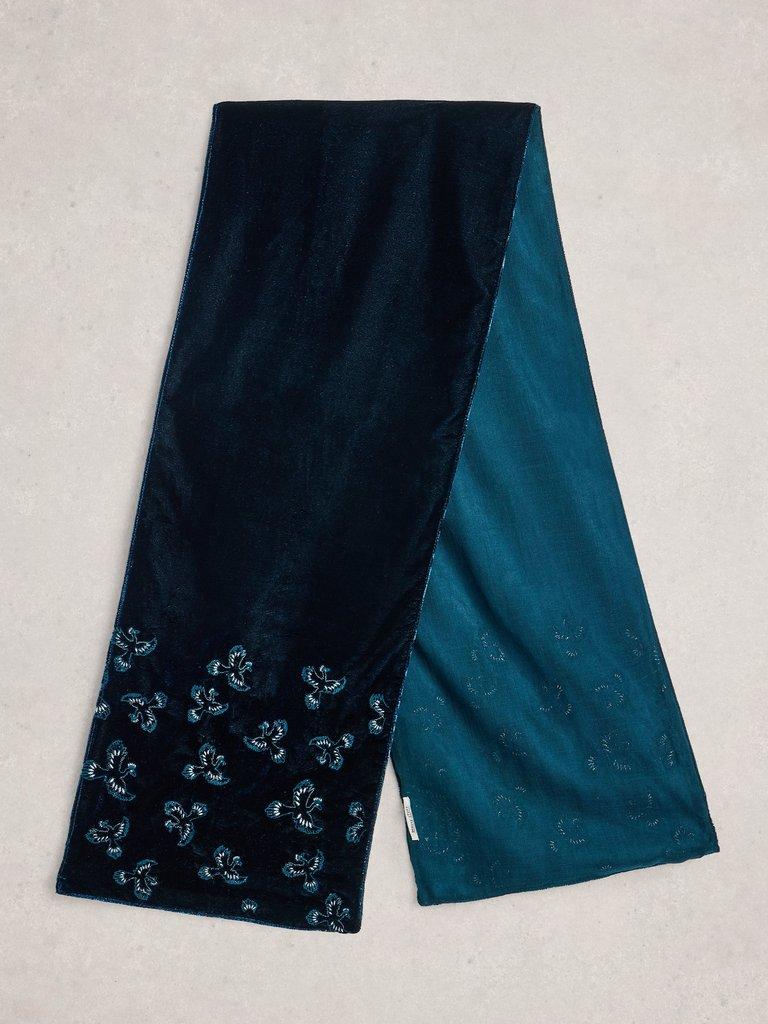 Velvet Embroidered Scarf in TEAL MLT - FLAT BACK