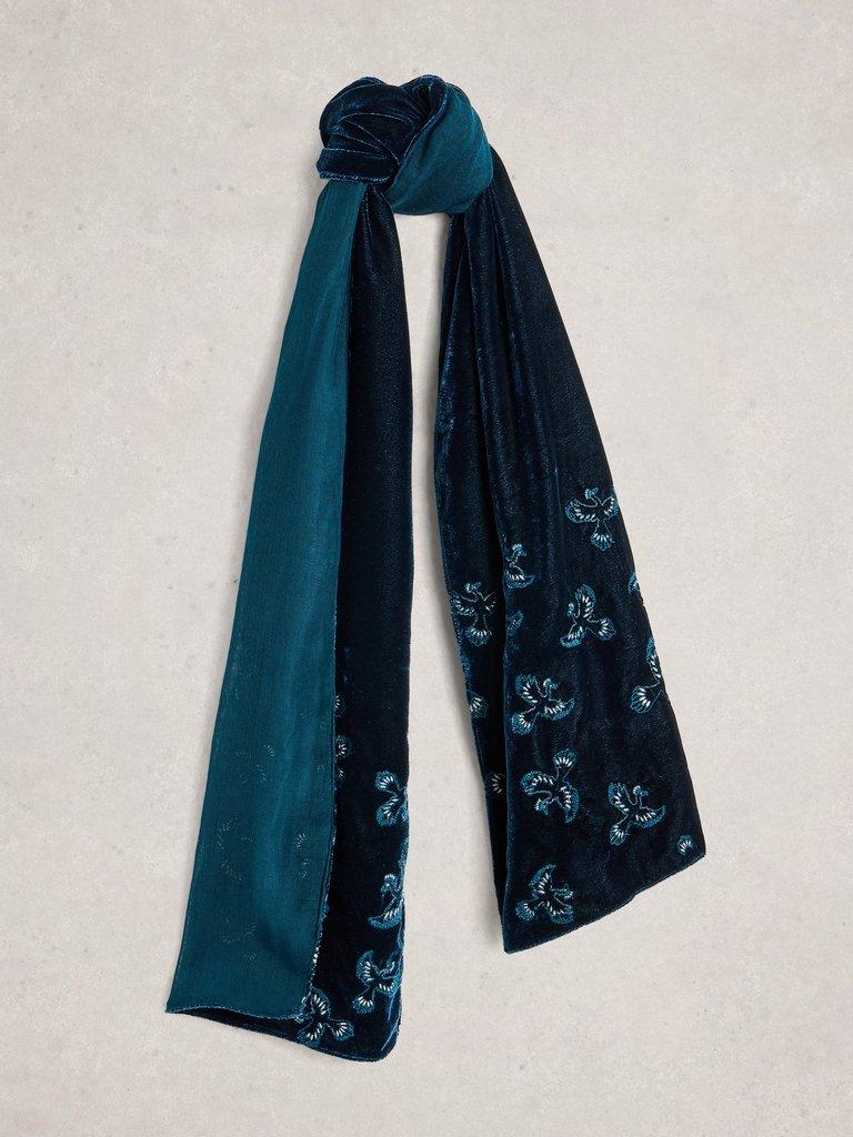 Velvet Embroidered Scarf in TEAL MLT - FLAT FRONT